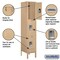 Salsbury Industries Wardrobe Locker, 12" W, 15" D, 66" H, (1) Wide, (3) Openings, Tan 63155TN-A